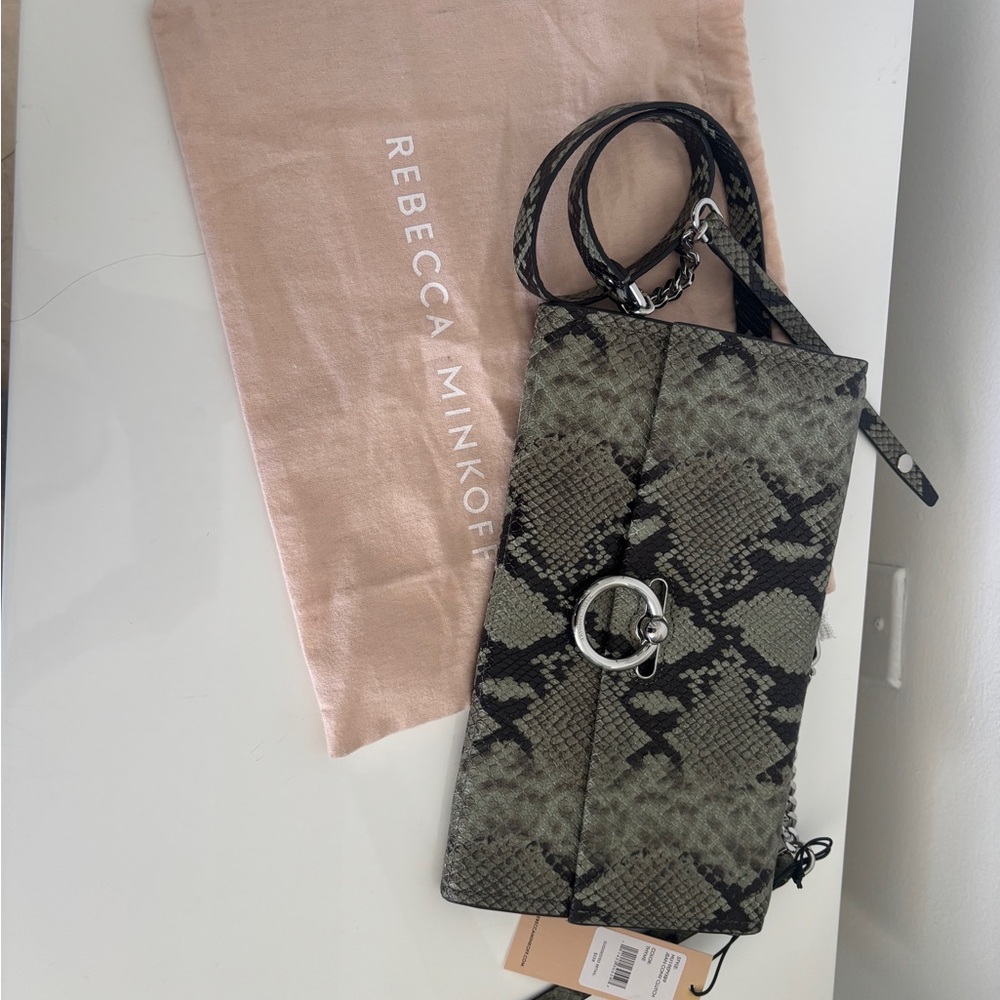 Rebecca Minkoff Women’s Convertible Clutch Thyme Snake Print Brand New BNWT